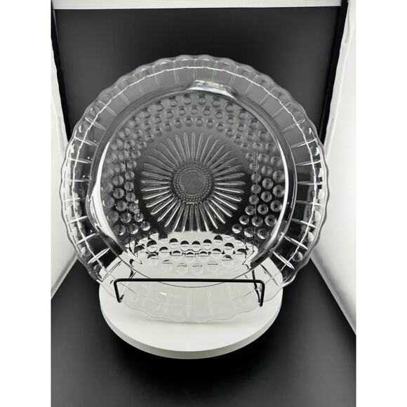Vintage Federal Glass Sunflower Bubbles Scallop Footed Cake Plate - Picture 5 of 6